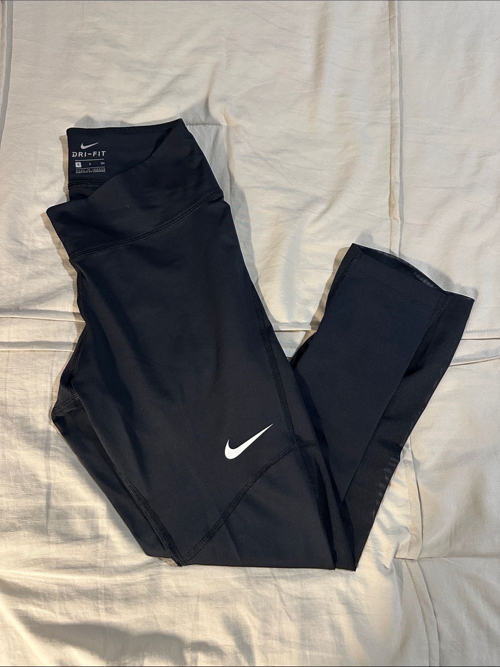 Nike Black Leggings with White Swoosh - SM